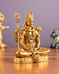 Brass Golden Superfine Lord Shiva in Dhyaan Mudra Murti (Height:6 Inches)