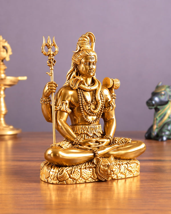 Brass Golden Superfine Lord Shiva in Dhyaan Mudra Murti (Height:6 Inches) Study Setting