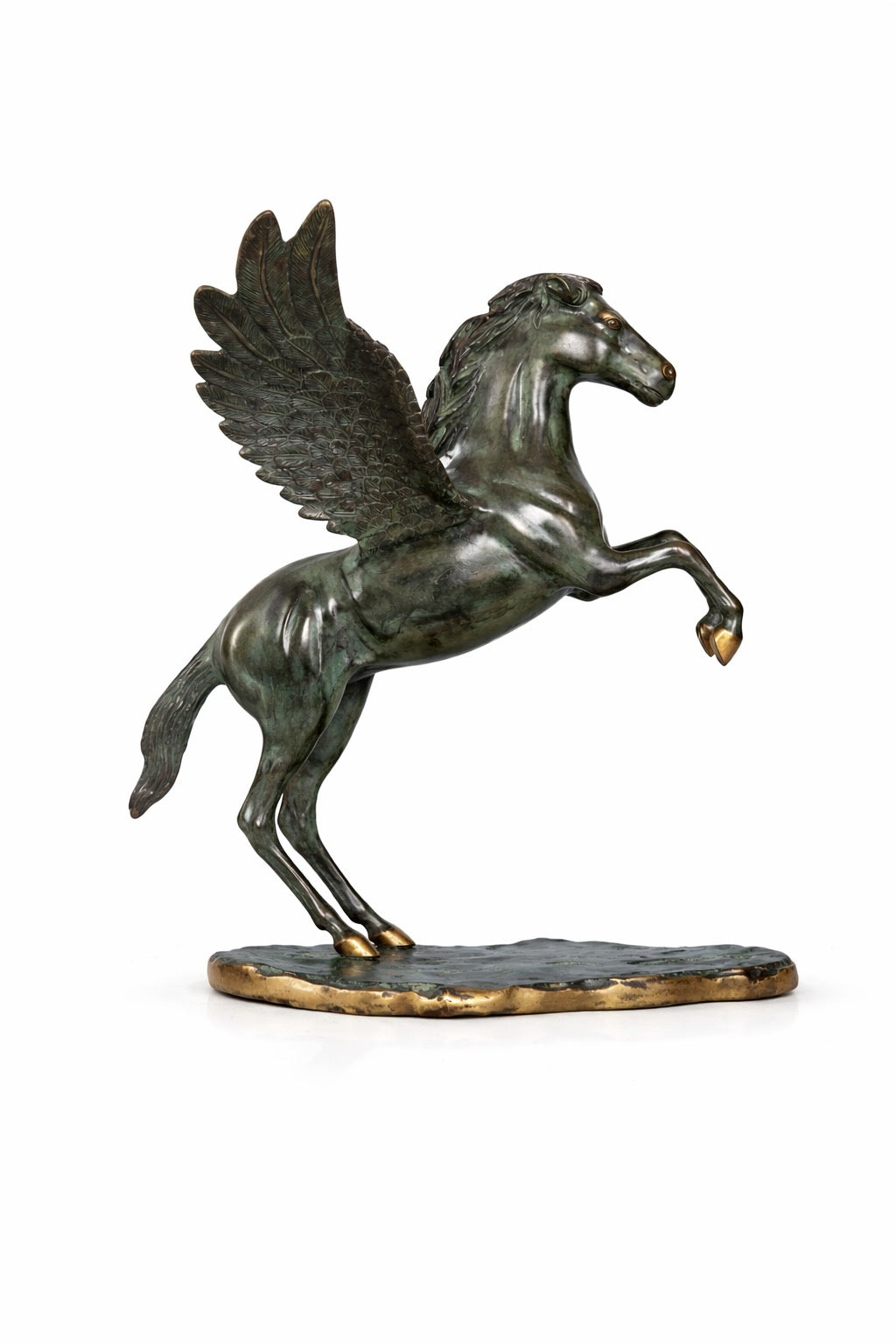 AONA Brass Large Green Patine Pegasus flying Horse statue 