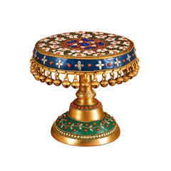 Brass Stand with Bells & Stonework – Decorative Stand for Home Temple (Height:8 Inches)