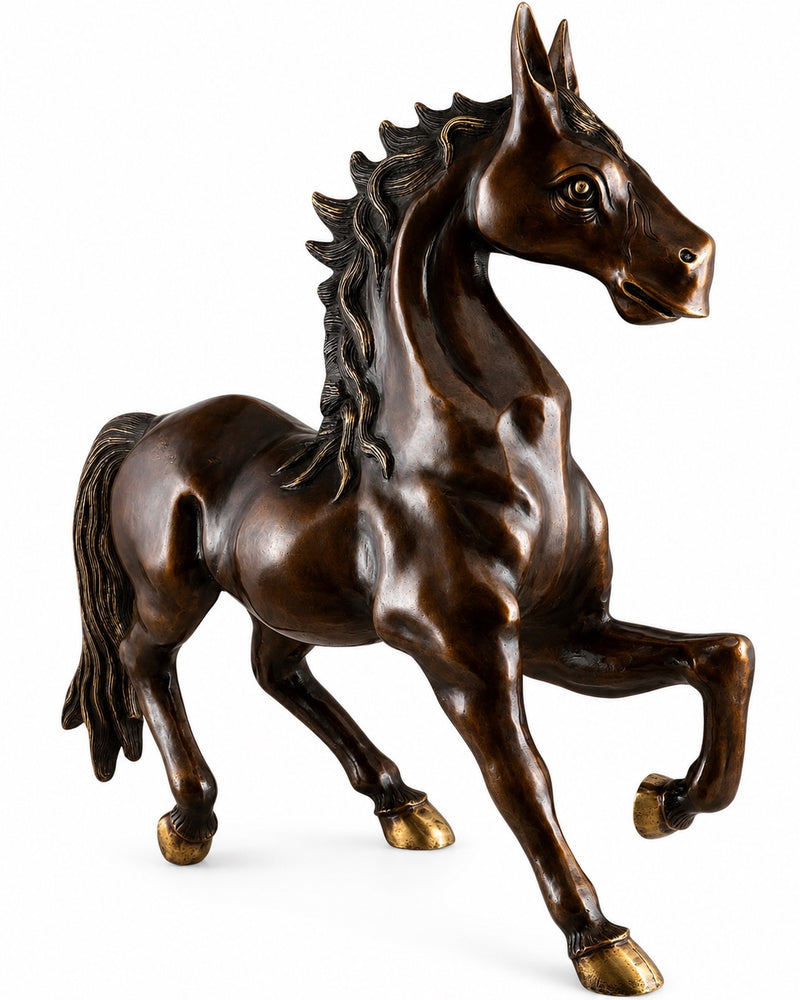 Brass Galloping Horse Statue with Antique Brown Finish (Height:27 Inches)