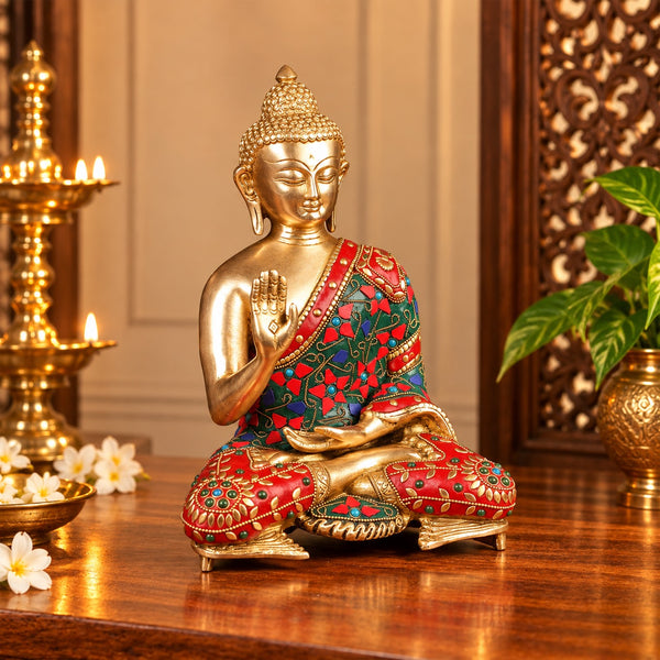 Brass Buddha Idol – Meditation & Spiritual Décor (Height:11 Inches) Study Setting