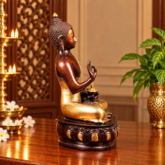 Handcrafted Brass Buddha Idol with Lotus Base – Elegant Spiritual Décor for Home & Temple (Height:13 Inches)