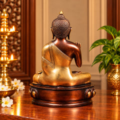 Handcrafted Brass Buddha Idol with Lotus Base – Elegant Spiritual Décor for Home & Temple (Height:13 Inches)