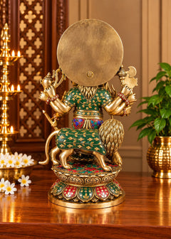 Brass Drishti Ganesha Statue with Lion | Traditional Hindu Idol for Pooja and Home Temple (Height: 17 Inches)