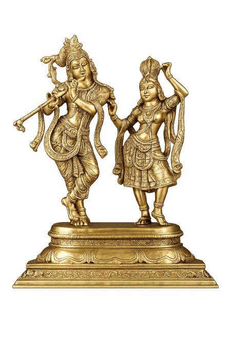 Brass Radha Krishna Statue (Height: 18 Inches)