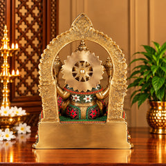 Brass Ganesha Idol with Intricate Stonework | Traditional Ganpati Statue for Home Temple (Height: 17 Inches)