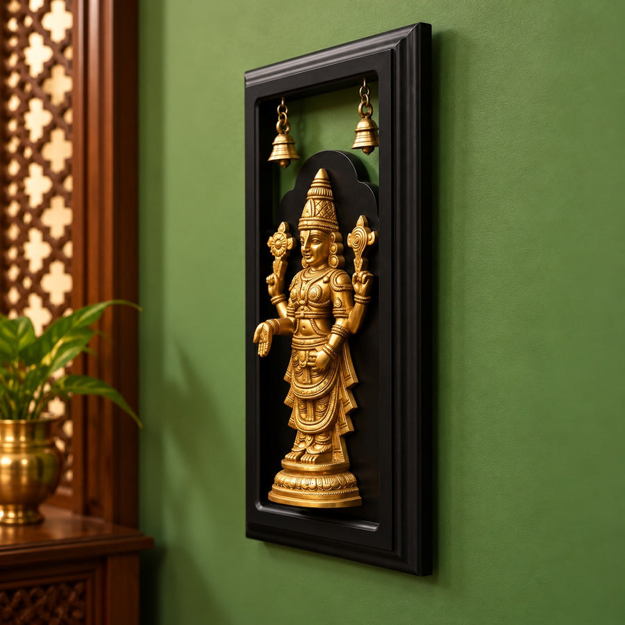 Tirupati Balaji Brass Wall Hanging with Bells and Frame (Height: 18 Inches) Craft Detail
