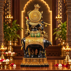 Krishna with Cow Brass Idol – Hand-Painted Large Murti for Home Temple (Height: 28 Inches)
