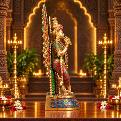 Brass Lord Krishna with Tree of Life & Stonework – Luxury Handcrafted Idol (Height: 21.5 Inches)