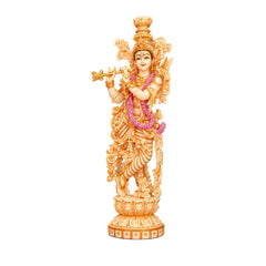 Hand-painted marble dust Krishna idol statue with detailed crown and flute