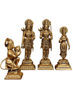 Large Shri Ram Darbar Brass Statue Set of Four | Exquisite Handcrafted Hindu Deity Sculptures for Temple, Home & Spiritual Decor (Height:40 Inches)