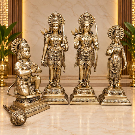 Brass Large Magnificent Lord Rama Darbar Idols Set | Handcrafted Hindu Deity Statues for Temple & Home Decor (Height:41 Inches)