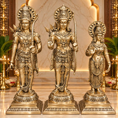 Brass Large Magnificent Lord Rama Darbar Idols Set | Handcrafted Hindu Deity Statues for Temple & Home Decor (Height:41 Inches)