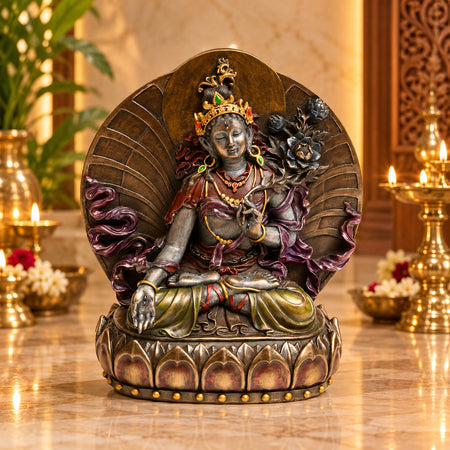 Resin Large Tibetan Buddhist White Tara Statue | Mother Goddess Sculpture (Height:6 Inches)
