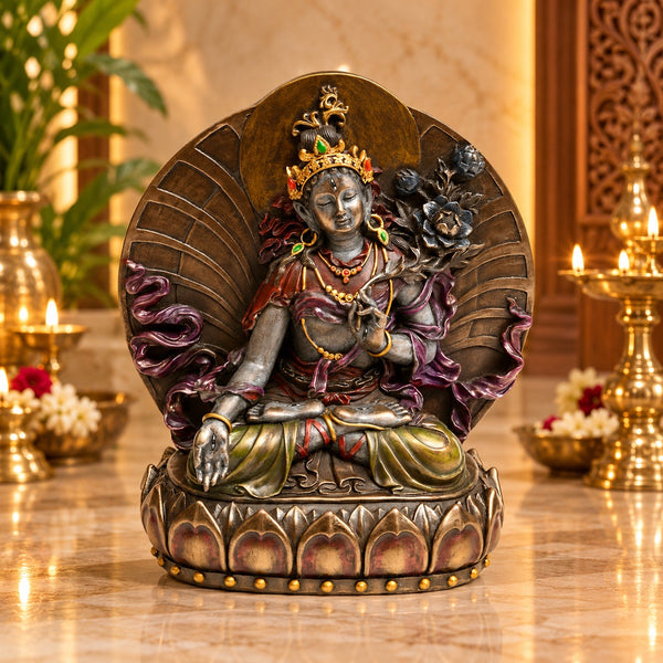 Resin Large Tibetan Buddhist White Tara Statue | Mother Goddess Sculpture (Height:6 Inches) Mandir Setting