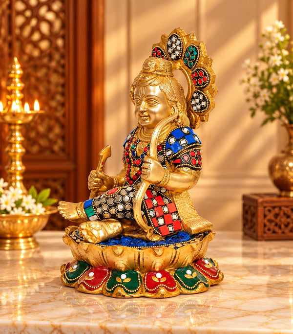 Brass Ram Lalla Sitting Idol | Traditional Hindu Deity Statue for Home & Temple Décor (Height: 9 Inches) Study Setting