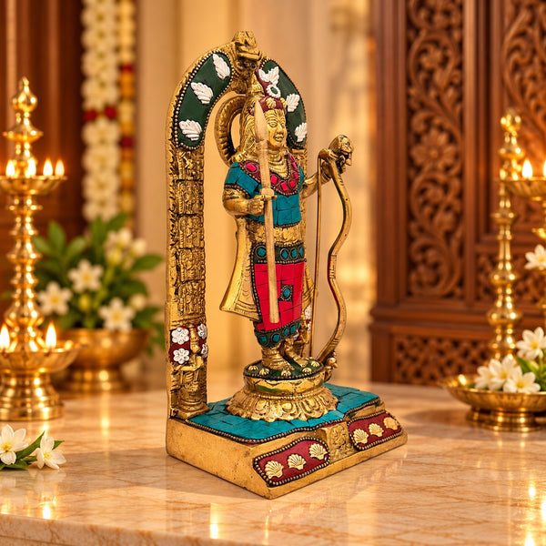 Brass Gemstone-Studded Divine Child Idol | Pure Brass Spiritual Accent | Artistic Hindu Decor Statue (Height: 9.6 Inches) Study Setting