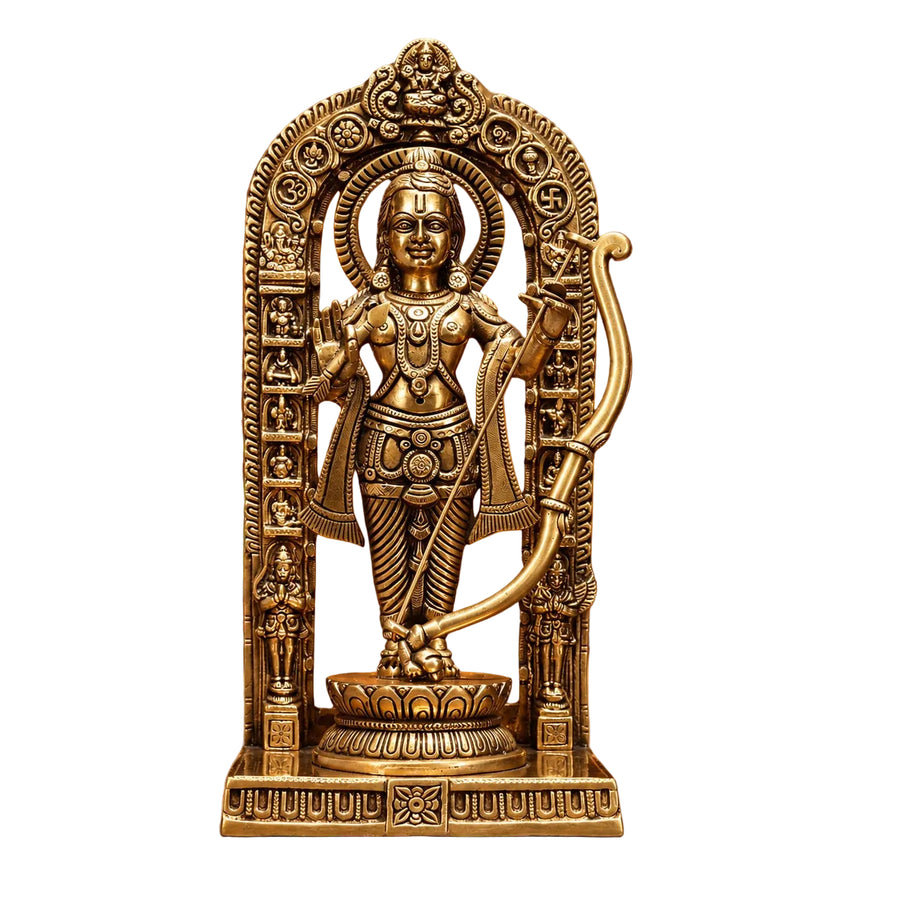Brass Ram Lalla Idol | Pure Brass Statue | Traditional Hindu Deity Sculpture for Home & Temple Décor (Height: 12 Inches) Craft Detail