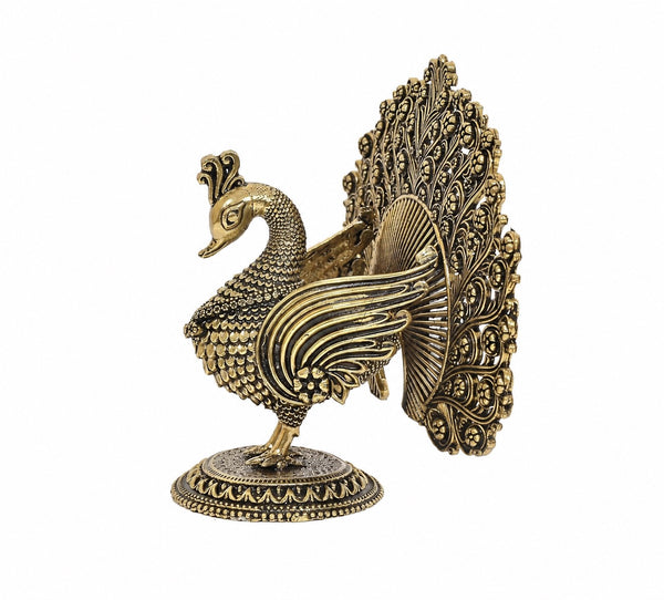 Brass Large Peacock with Decorative Box | Handcrafted Showpiece for Home & Office Decor | Gift Item, Figurine & Sculpture (Height: 3.5 Inches) Entryway Setting