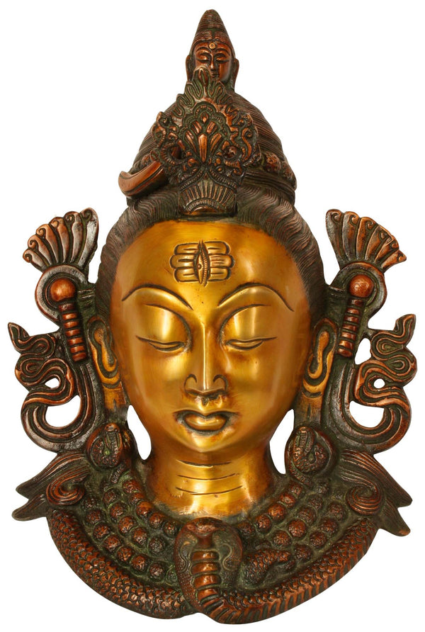 Brass Lord Shiva Wall Hanging Mask for Home Decor, Spiritual Wall Art & Religious Decoration (Height: 10 Inches) Entryway Setting