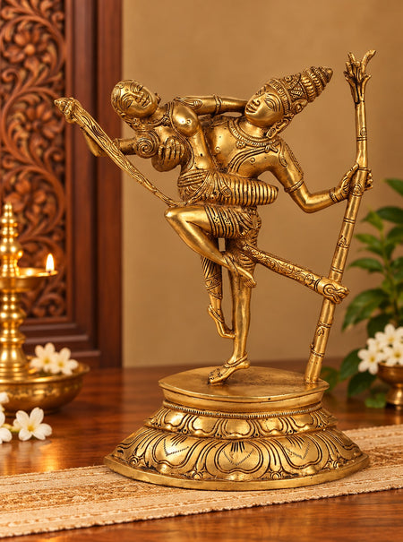 Handcrafted Brass Umasahita Shiva in Ecstatic Dance | Traditional Hindu Sculpture for Home Decor (Height: 13 Inches)