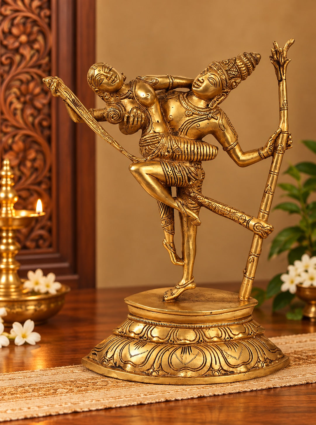 Handcrafted Brass Umasahita Shiva in Ecstatic Dance | Traditional Hindu Sculpture for Home Decor (Height: 13 Inches)