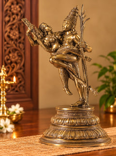 Bronze Rati and Kamadeva Statue in Divine Embrace with Sugarcane Bow | Hindu Sculpture for Home Decor (Height: 18 Inches)