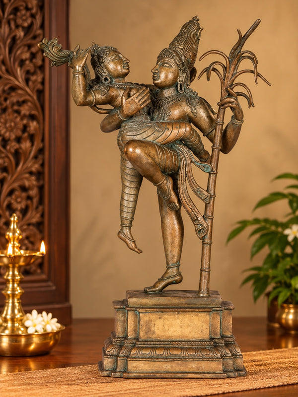 Handmade Bronze Panchaloha Statue of Devi Rati and Kamadeva | Traditional Lost-Wax Casting from Swamimalai (Height: 18 Inches) Mandir Setting