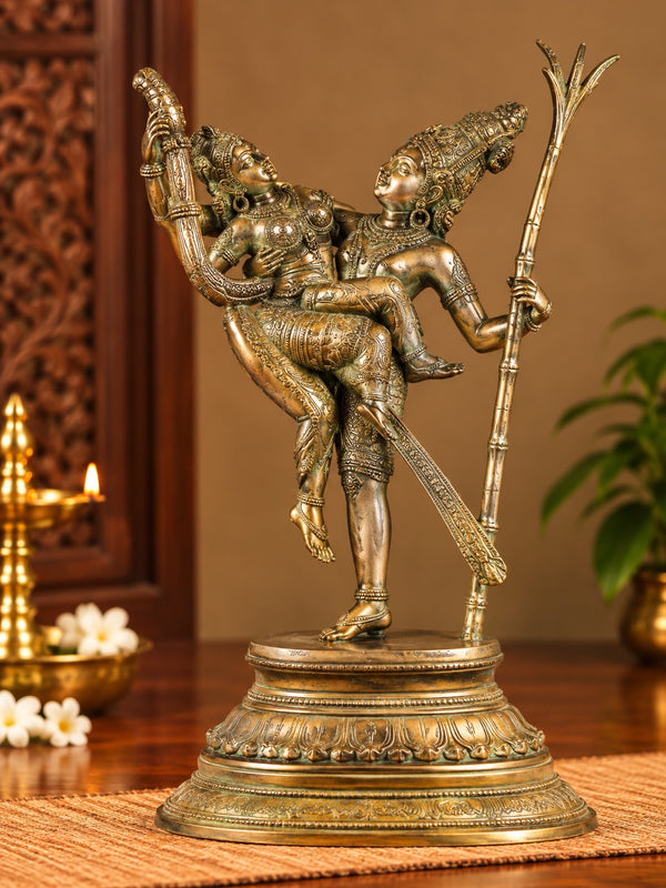 Handmade Bronze Rati and Kamadeva Statue | Hindu Gods of Love Sculpture for Home Decor (Height: 16 Inches) Mandir Setting