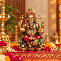 Resin Lakshmi, Ganesha & Saraswati Statue Set | Traditional Hindu Deities for Home Temple & Puja Décor (Height: 8 Inches)