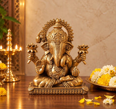 Brass Lord Ganesha Statue | Traditional Ganesh Vinayak Ganapati Bappa Idol for Home Decor, Mandir, Puja & Office (Height: 6 Inches)