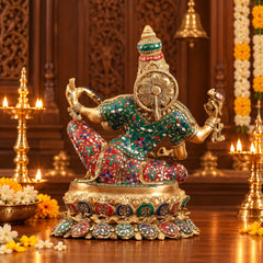 Superfine Brass Goddess Saraswati Statue with Intricate Stonework | Hindu Idol for Home Temple & Décor (Height: 18 Inches)