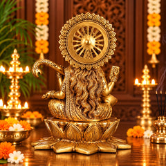 Brass Superfine Goddess Saraswati Idol Seated on Lotus with Swan | Traditional Hindu Statue for Home Temple & Décor (Height: 11 Inches)