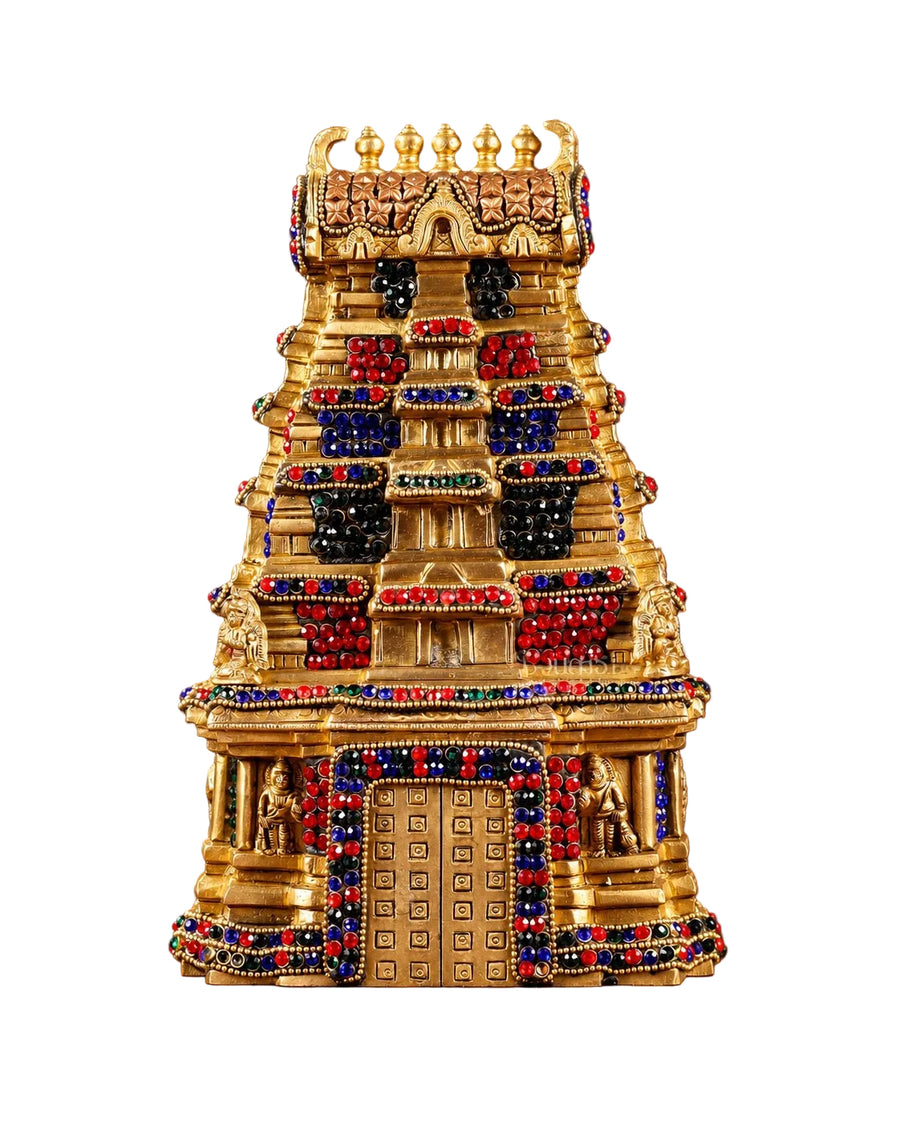Pure Brass Meenakshi Temple Replica – Large Size (Height: 9.5 Inches) Craft Detail