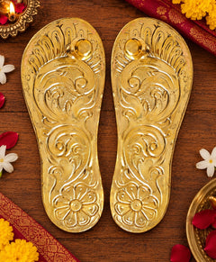 Brass Charan Paduka (Khadau) | Traditional Sacred Sandals | Hindu Pooja Accessory | Auspicious Religious Decor (Height: 2.5 Inches)