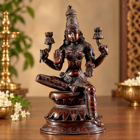 Handmade Brass Goddess Lakshmi Statue – A Timeless Symbol of Prosperity & Grace (Height: 12 Inches)