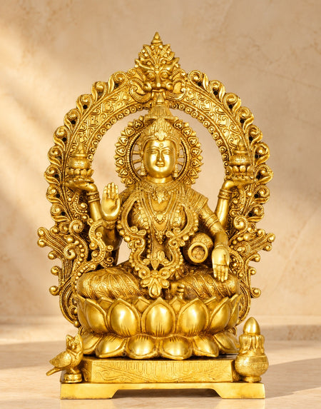 Grand Antique Brass Goddess Lakshmi Statue – Handcrafted in India | Symbol of Wealth, Prosperity & Divine Grace (Height: 15 Inches)