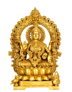Grand Antique Brass Goddess Lakshmi Statue – Handcrafted in India | Symbol of Wealth, Prosperity & Divine Grace (Height: 15 Inches)