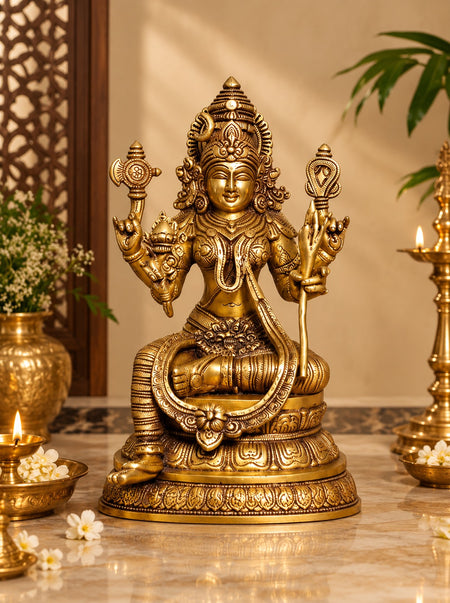 Brass Rajarajeshwari Devi Idol – Tripura Sundari, Lalita Devi & Shodashi | Sri Vidya Temple Décor (Height: 10.5 Inches)