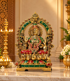 Large Brass Maa Gajalakshmi Statue – Goddess Lakshmi Murti for Home Temple, Mandir Décor & Housewarming Gift (Height: 16.5 Inches)