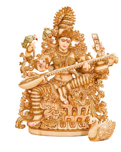 Marble Dust Maa Saraswati Idol – Large Goddess of Knowledge Statue for Home Temple, School, Music Room & Spiritual Décor (Height: 36 Inches)
