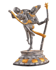 Superfine Brass Dancing Rati and Kamadeva Statue – Grey Sandstone Finish, Traditional Hindu Sculpture for Home Décor & Spiritual Gifting (Height: 13 Inches)