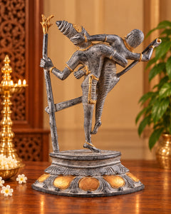 Superfine Brass Dancing Rati and Kamadeva Statue – Grey Sandstone Finish, Traditional Hindu Sculpture for Home Décor & Spiritual Gifting (Height: 13 Inches)