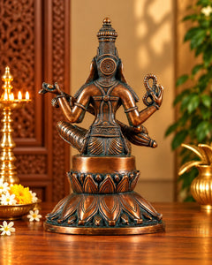 Superfine Brass Kamal Saraswati Statue – Goddess Saraswati Seated on Lotus, Traditional Hindu Idol for Home Temple, Study Room & Spiritual Décor (Height: 10 Inches)
