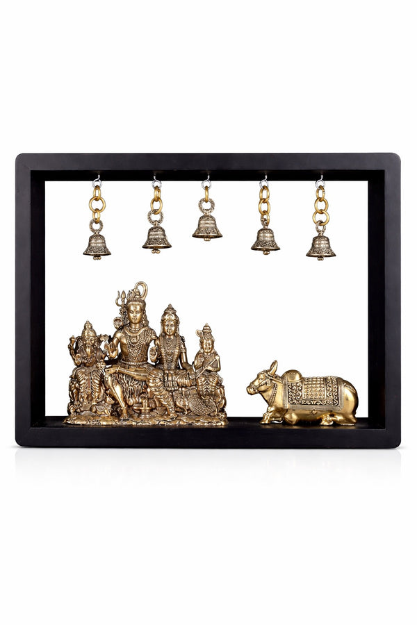 Brass Lord Shiva Parivar with Nandi & Hanging Bells (Height :11 Inches)
