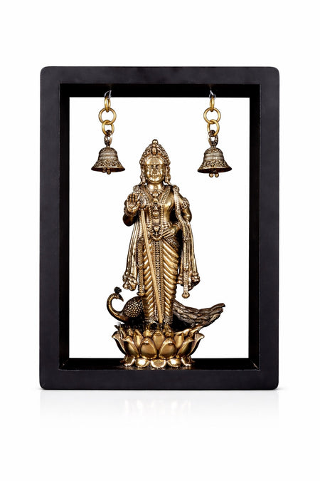Superfine Brass Lord Murugan on Lotus with Hanging Bells (Height :11 Inches)