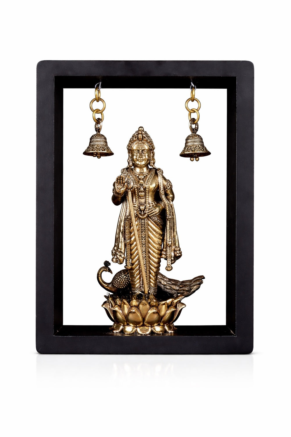 Superfine Brass Lord Murugan on Lotus with Hanging Bells (Height :11 Inches)