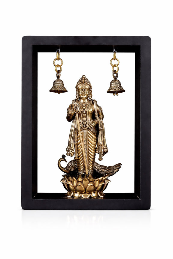 AONA Brass Lord Murugan on Lotus with Hanging Bells