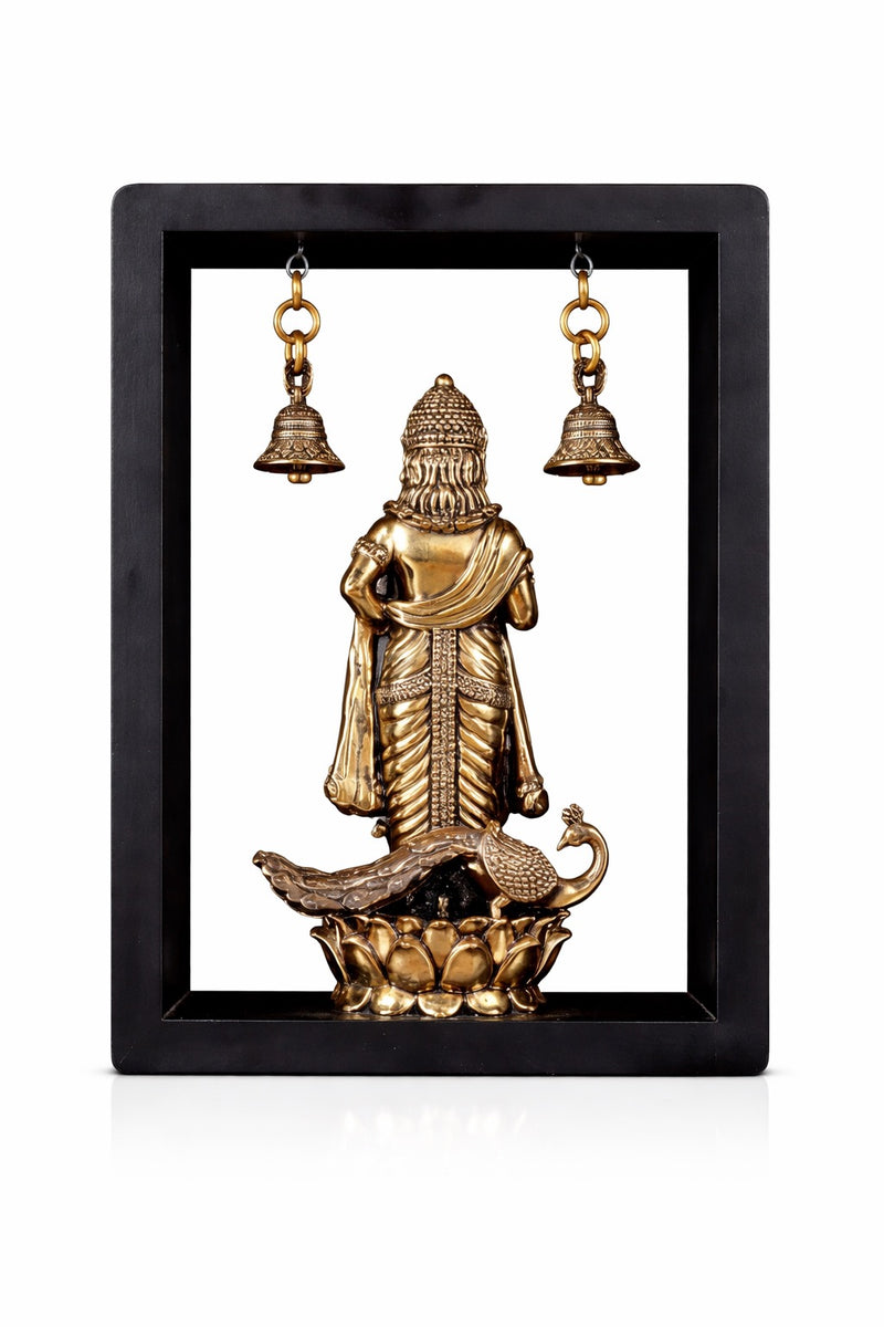 Brass Lord Murugan on Lotus with Hanging Bells (Height :11 Inches)